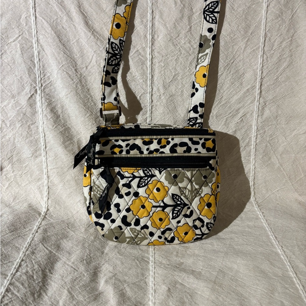 Vera Bradley Yellow and Black Crossbody Bag with Quilted Design